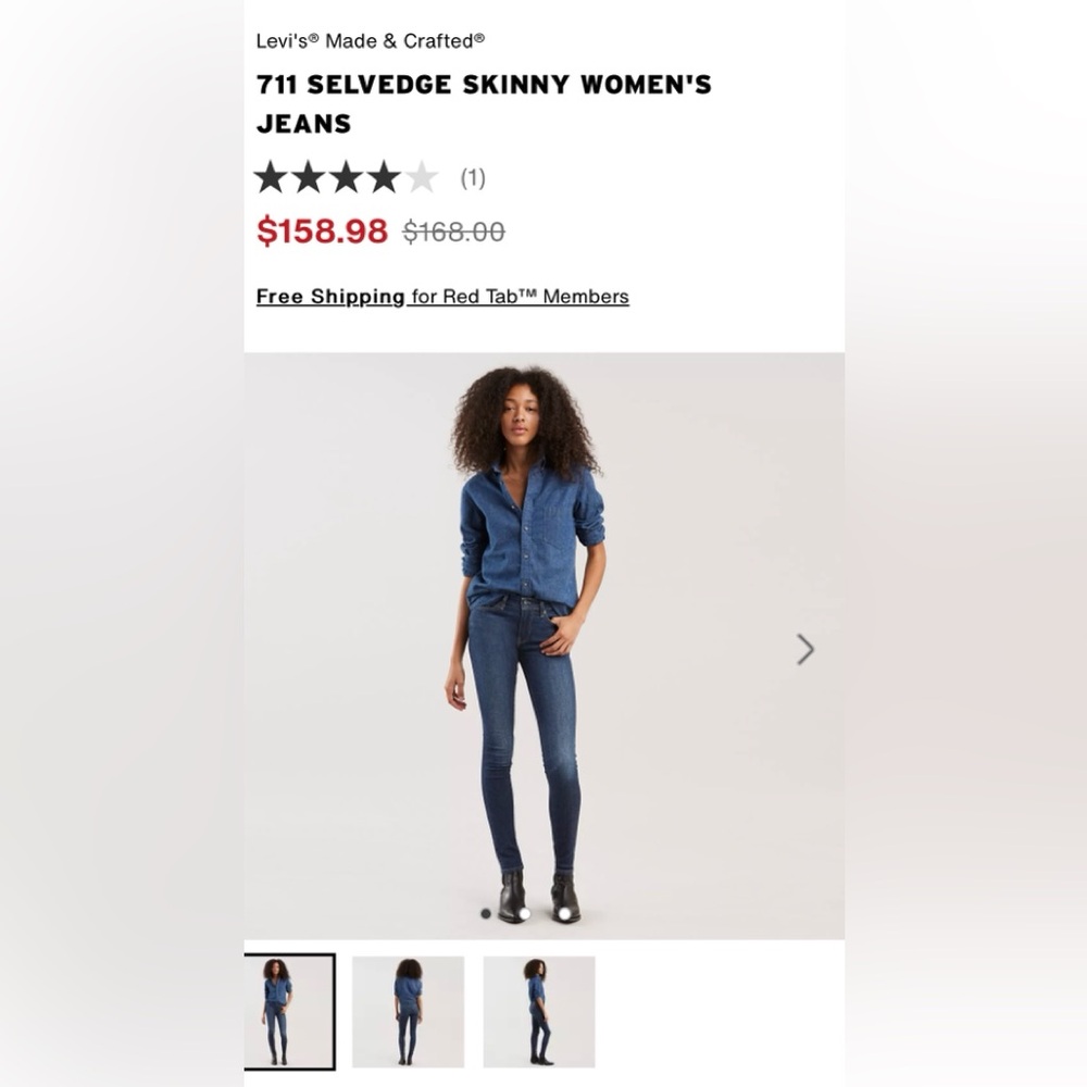 LEVI'S 711 Italian Selvedge Denim SKINNY JEANS 25